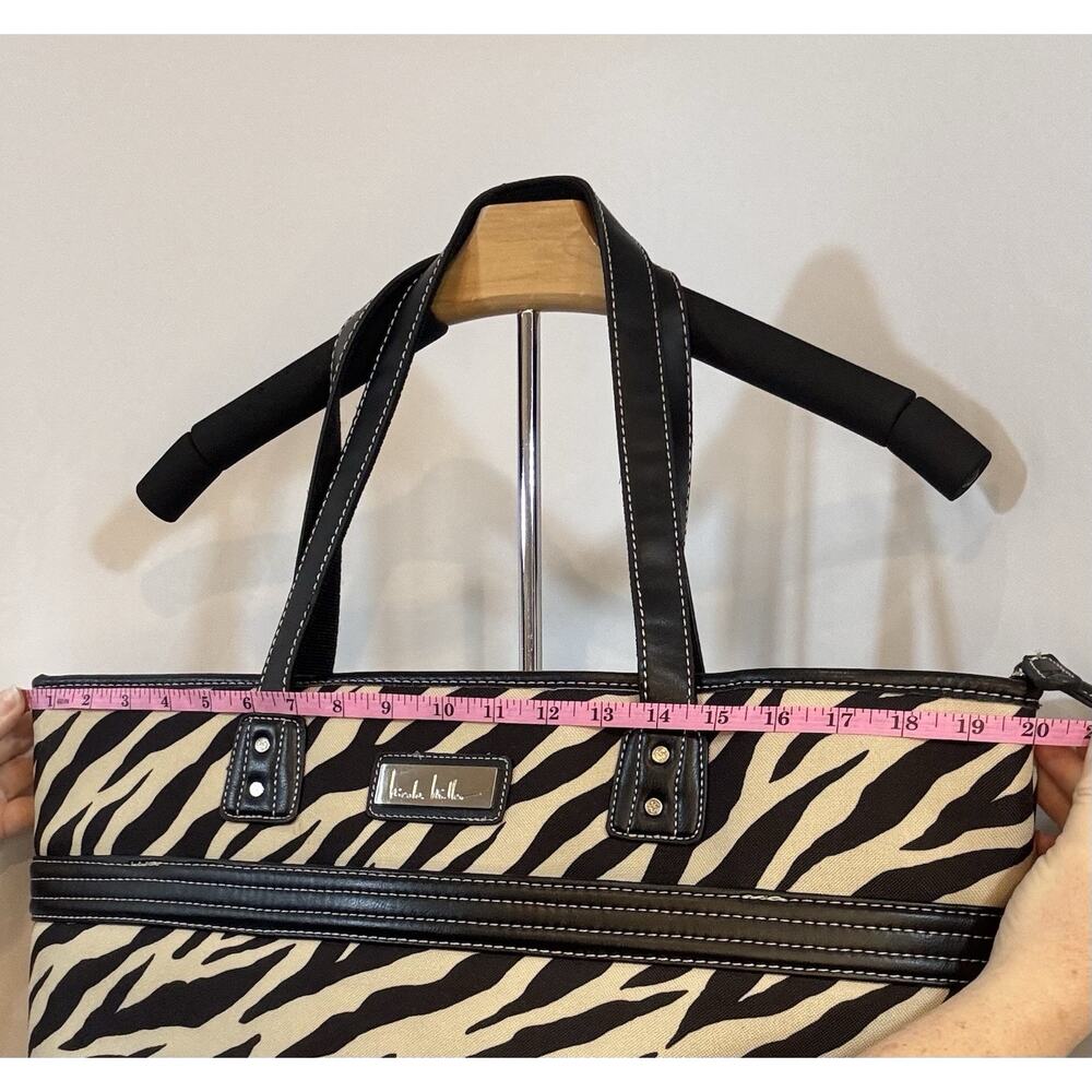 Nicole Miller Zebra Print Tote Bag Large Canvas‎ Work Travel Purse Black Cream - Picture 7 of 8
